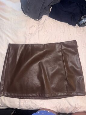 Faux Leather Mini Skirt - Brown